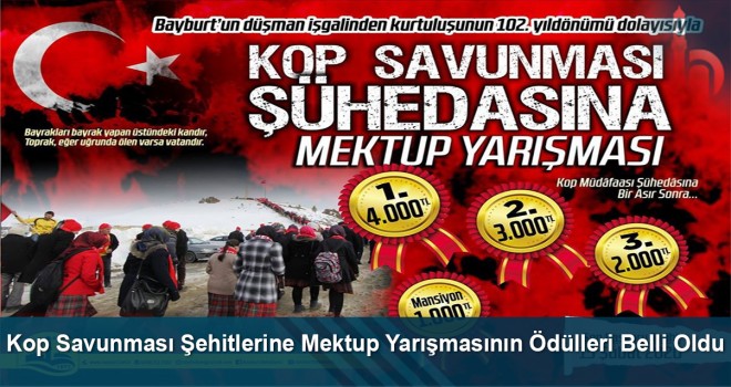 Kop savunması şehitlerine mektup yarışmasının ödülleri belli oldu